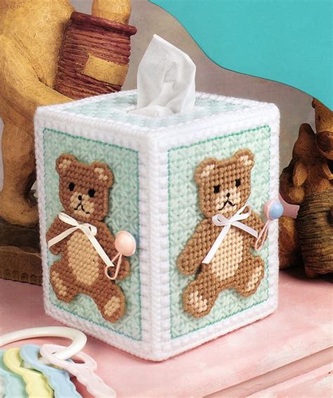 Vintage Plastic Canvas Tissue Box Cover Nursery Teddy Bears Etsy