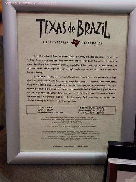 Menu At Texas De Brazil Steakhouse Irvine