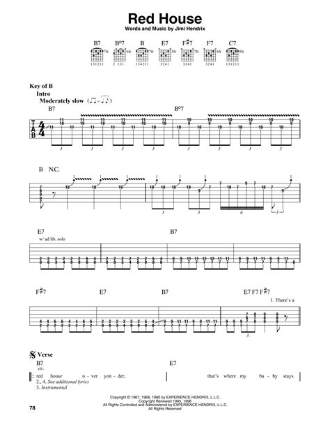 Red House by Jimi Hendrix - Guitar Lead Sheet - Guitar Instructor