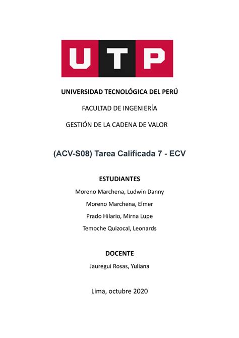 Acv S08 Tarea Calificada 7 Ecv Universidad TecnolÓgica Del PerÚ Facultad De IngenierÍa