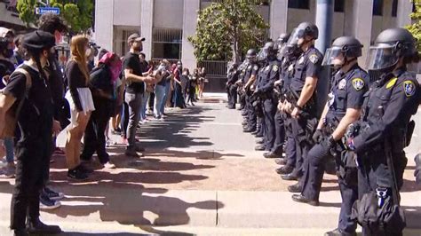 Downtown San Diego Protests Peaceful Moments Tear Gas Deployed Twice