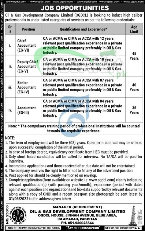 Oil Gas Development Company Ltd Ogdcl Jobs Apply Now