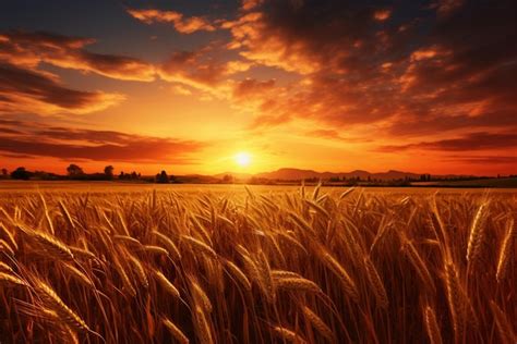 Premium Photo Rural Landscape With Wheat Field On Sunset