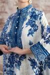 Buy Blue Silk Print Floral Stand Collar Flower Tunic With Pant For