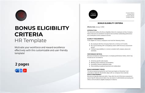 Bonus Eligibility Criteria Hr Template In Word Pdf Google Docs