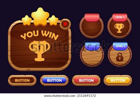 Wooden Game Buttons Cartoon Menu Interface Stock Vector Royalty Free