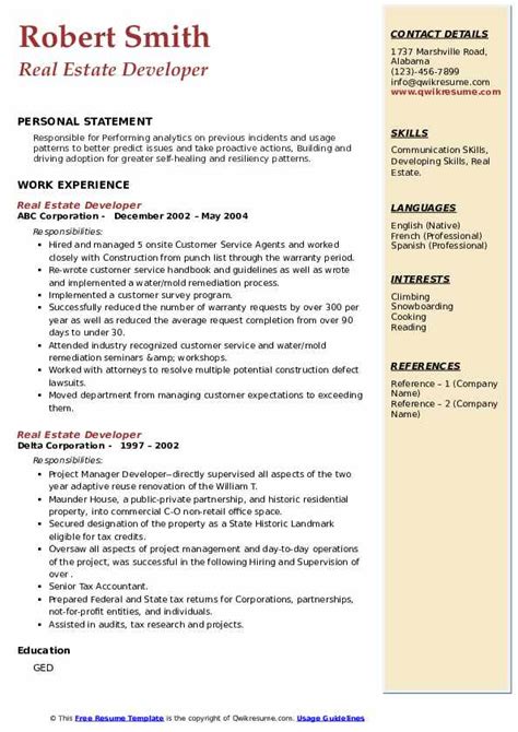 10 Real Estate Developer Resume Samples And Templates For 2025