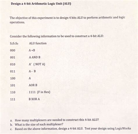 Design A Bit Arithmetic Logic Unit Alu The Chegg