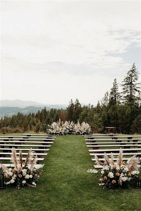 Outdoor Wedding Ceremony With White Benches Wedding Ceremony Ideas