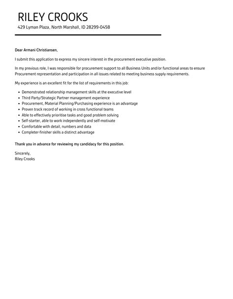 Procurement Executive Cover Letter Velvet Jobs