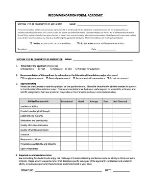 Fillable Online Education Uoregon RECOMMENDATION FORM ACADEMIC Fax