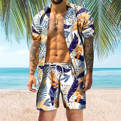 Hokcus Mens Summer Tropical Flower Print Hawaiian Shirt And Shorts Set