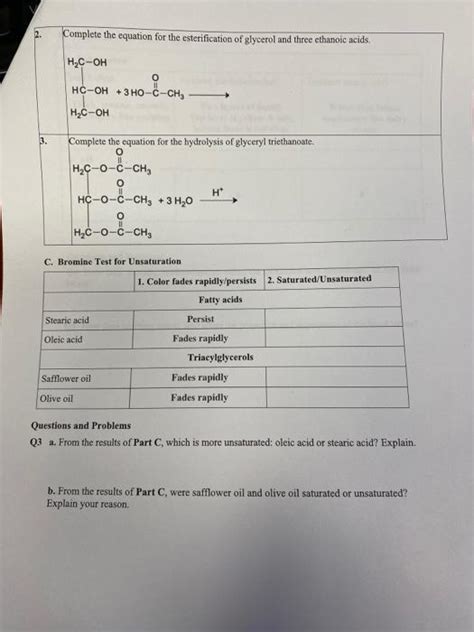 Solved 2 Complete The Equation For The Esterification Of Glycerol And 1 Answer