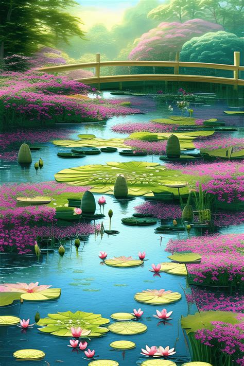 Beautiful Pond with Lotus Flowers · Creative Fabrica