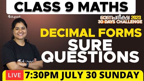 Class Maths Chapter Decimal Forms Sure Questions Onam Exam