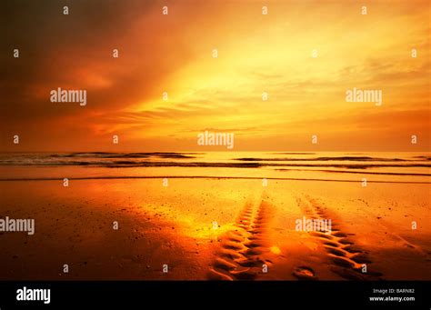 Beautiful Sunset And Waves On The Beach In Zandvoort Holland The