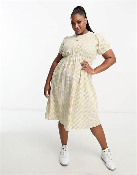 Simply Be Smock Midi Dress In Multi Colour Check Asos