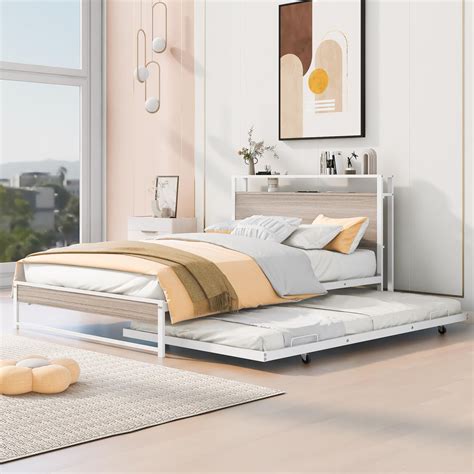 Paproos Full Size Metal Platform Bed With Trundle Heavy Duty Bed Frame