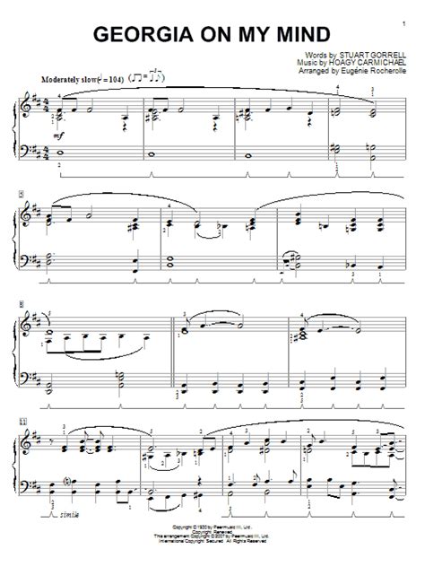 Georgia On My Mind By Ray Charles Sheet Music For Piano Solo At Sheet Music Direct