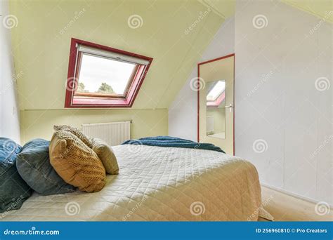 Mansard Bedroom With Minimalist Interior Design Stock Photo Image Of