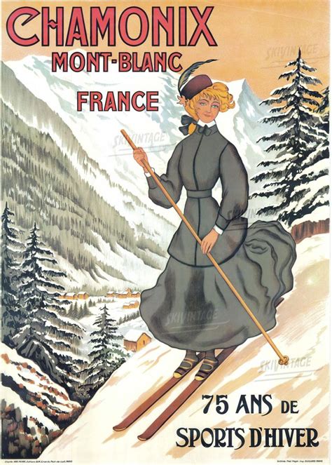 CHAMONIX MONT BLANC 75 ANS DE SPORTS D HIVER Affiche Originale D