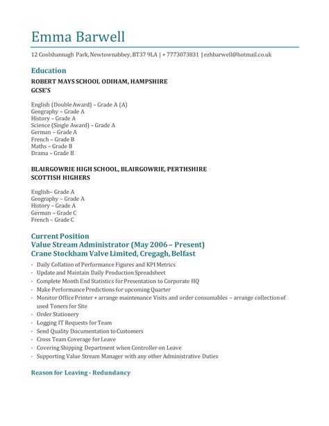 Curriculum Vitae Emma Barwell Pdf