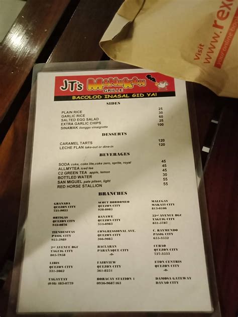 Carta Del Restaurante JT S Manukan Grille Ciudad Quezon 4 Granada