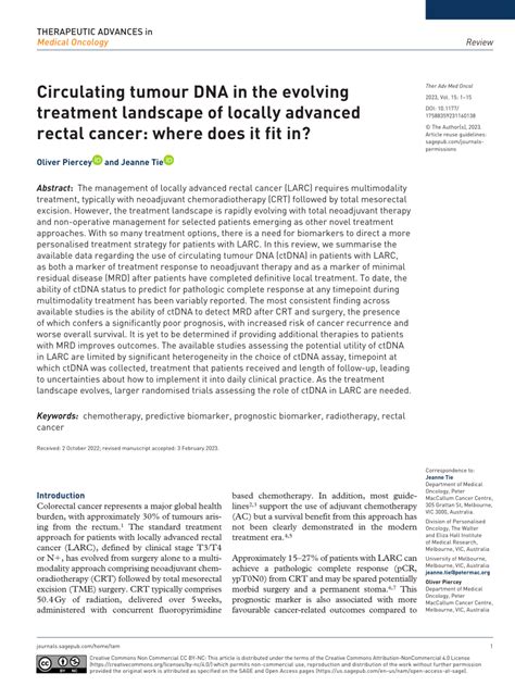 Pdf Circulating Tumour Dna In The Evolving Treatment Landscape Of