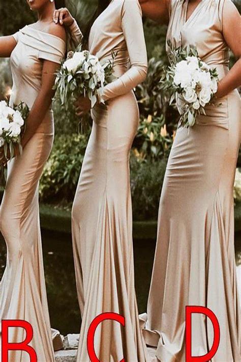 Mismatched Champagne Gold Mermaid Simple Bridesmaid Dresses WG901