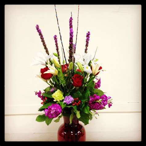 Corporate Arrangement Using Liatris Roses Lillies Carnations Stock