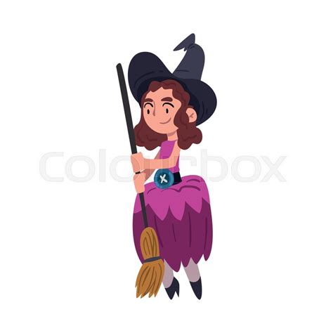 Lovely Girl Witch Standing With Stock Vector Colourbox