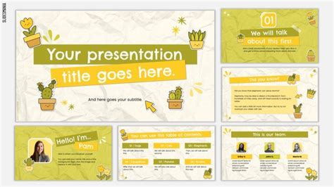 Cute Cacti And Flowers Stickers Free Powerpoint Template Google