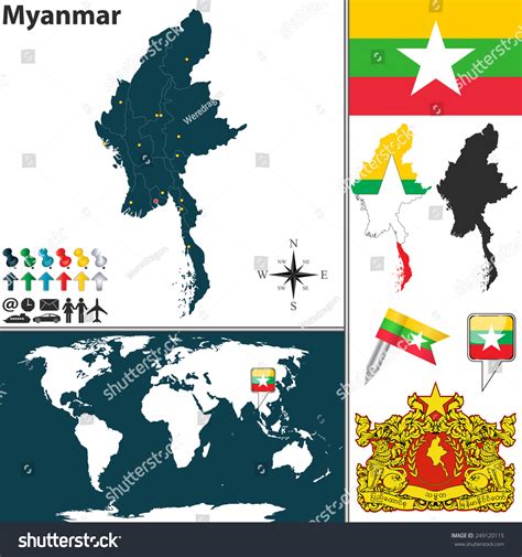 Vector Map Of Myanmar With Regions Coat Of Arms Royalty Free Stock Vector 249120115