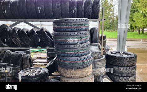 Landfill With Old Tires And Tires For Recycling Disposal Of Used Tires