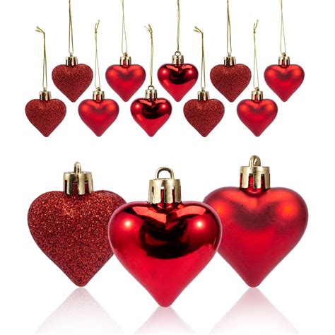 Adeeing Valentines Day Heart Ornaments 36pcs Heart Shaped Baubles