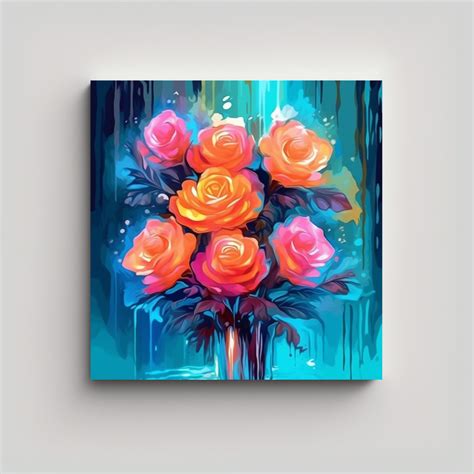 Arte Decorativo Lienzo Composicion Perspectiva Suave Neon Flores Bellas