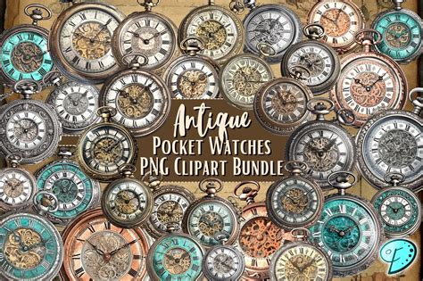 Antique Pocket Watch PNG Clipart Bundle Graphic by Emily Designs ...
