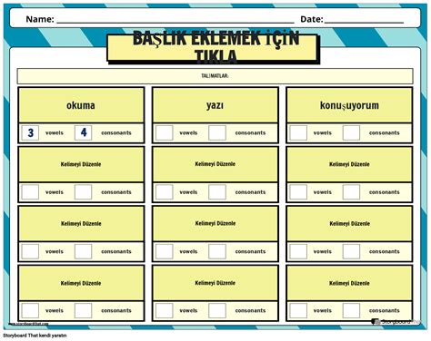 Ünlü ve Ünsüz Harfleri Sayma Çalışma Sayfası Storyboard