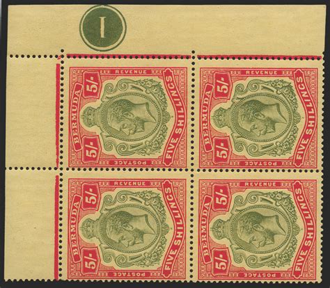 Bermuda 1918 22 5s Green And Carmine Red Pale Yellow Unused Sg53d D