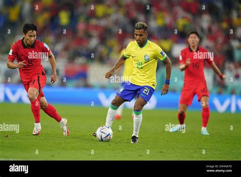 Doha Qatar December Player Of Brazil Rodrygo Controls The Ball