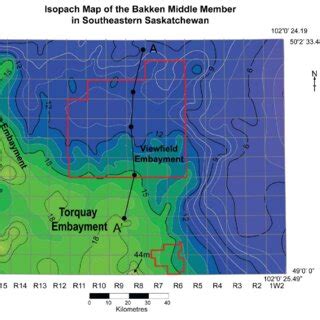 An Isopach Map Of The Middle Bakken Member The Red Polygons Represent