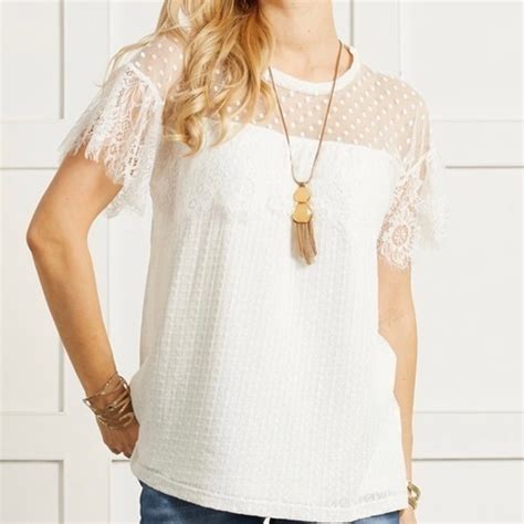 Suzanne Betro Tops Suzanne Betro White Polka Dot Lace Tunic Small