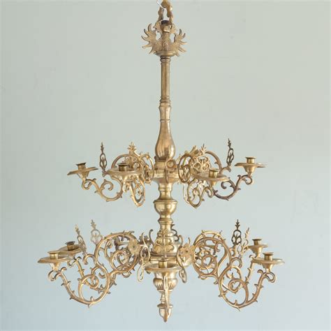 Nineteenth Century Brass Twelve Light Candle Chandelier Lassco