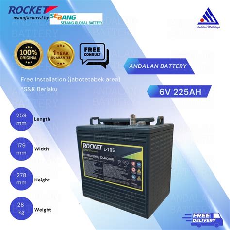 Jual BATTERY AKI UNTUK ELECTRIC VEHICLE ROCKET L105 EQUIVALENT TROJAN