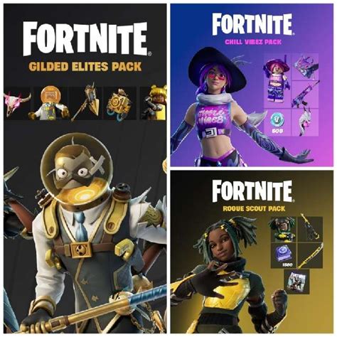 Fortnite The Gilded Elites Pack Fortnite Chill Vibez Pack Fortnite Rogue Scout Pack