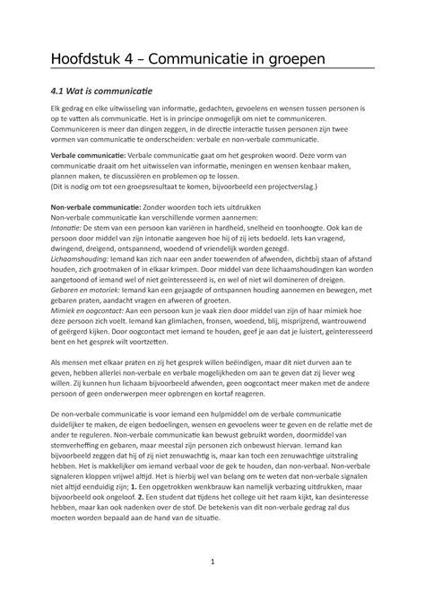 Samenvatting Groepsdynamica Hfd Hoofdstuk Communicatie In