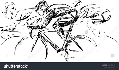 Stylized Geometric Bicyclist Cyclist Cycle Sketch Stock Vector Royalty