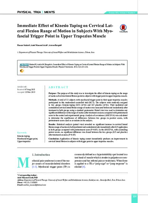 Pdf Immediate Effect Of Kinesio Taping On Cervical Lateral Flexion