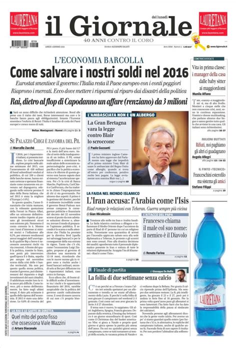 Le Prime Pagine Dei Quotidiani Che Sono In Edicola Oggi 4 Gennaio 2016 Secolo Ditalia