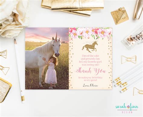 Unicorn Thank You Card Printable Unicorn Photo Thank You Card Etsy